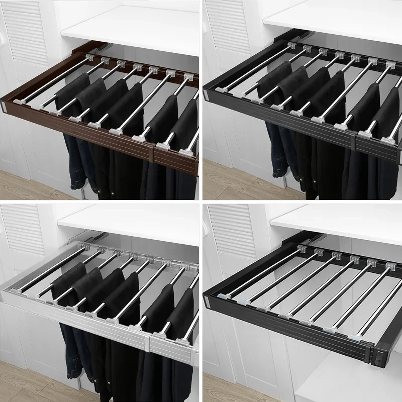 

Black Trousers Rack Telescopic Pants Racks Clothes Hanger Push-pull Damping Double-row Cabinet Pant Racks Thicken Hardware