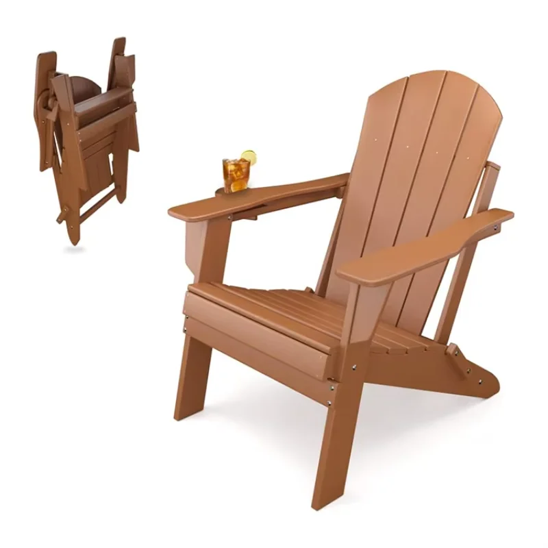 

Durable wooden beach folding chair with cup holder