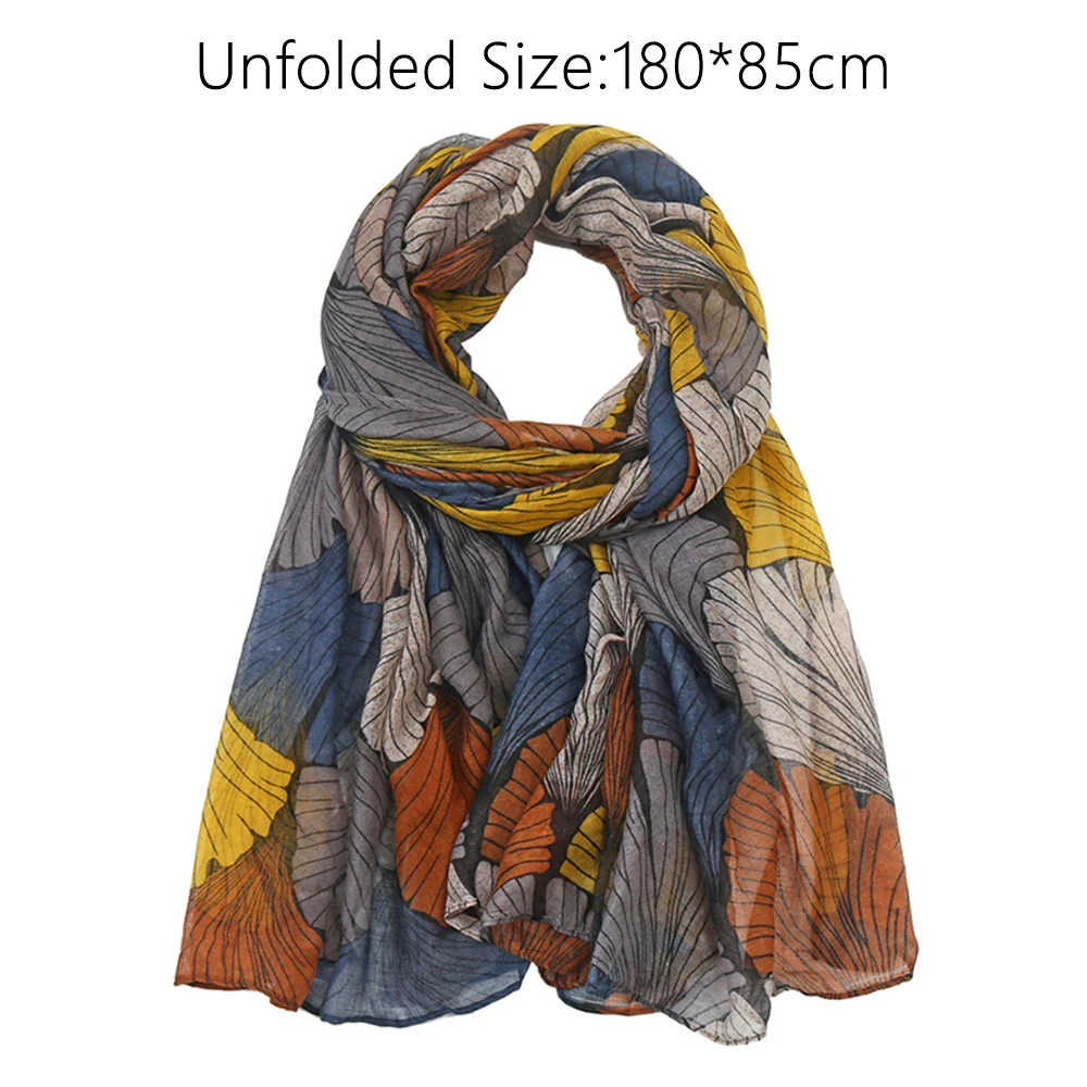 Fashion Flower Print Long Chiffon Scarf Breathable Big Size Shawl Silk Long Soft Muslim Headband Women