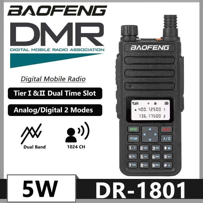

Бесплатная доставка: Цифровая рация Baofeng DMR DR-1801 5W DMR 1801 Tier I&II с двумя временными слотами, двухсторонняя связь