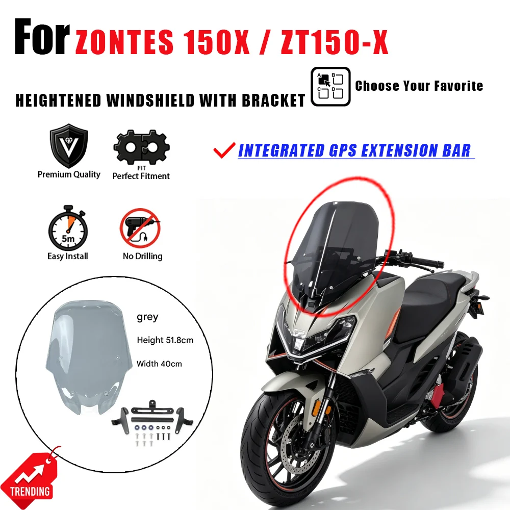 Para ZONTES 150X: Suporte de Extensão de Para-brisa Elevado com Suporte GPS – Acessórios para Moto, Para-brisa, Cúpula ZT150-X (Peça)