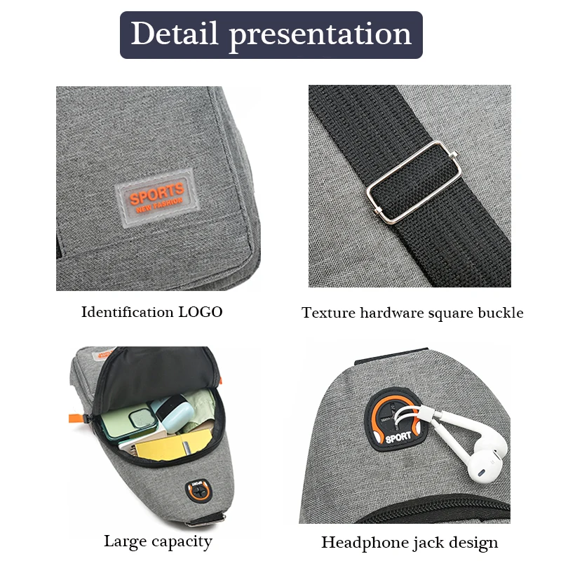 Borsa pettorale multitasche di grande capacità, alla moda e versatile, può essere indossata diagonalmente o su una spalla