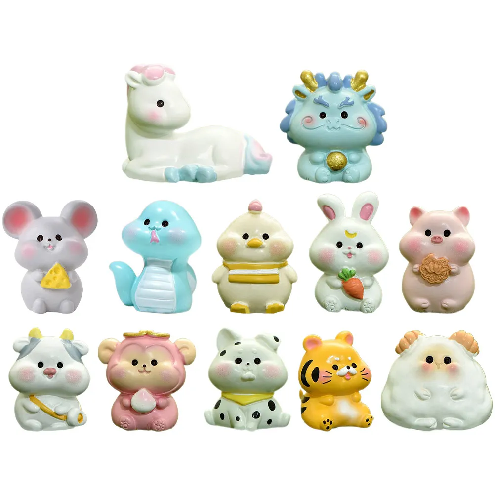 12Pcs Twelve Zodiac Micro Ornaments Premium Resin Miniature Garden Decor Fairy Garden Adornment Outdoor Indoor Micro Landscaping