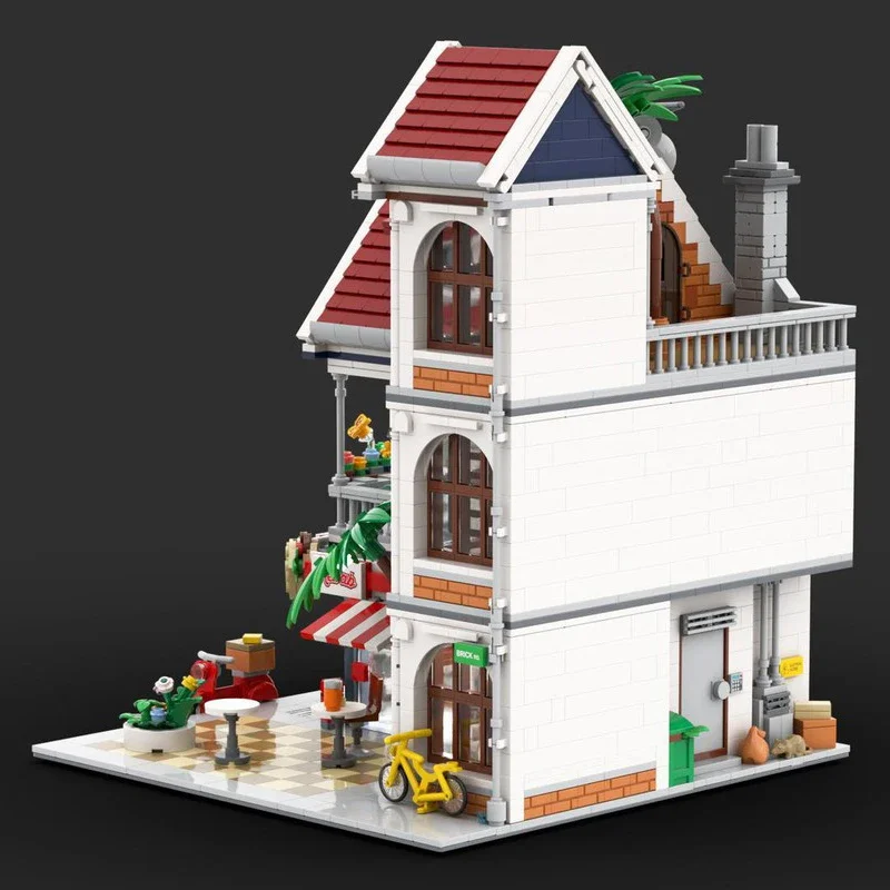 Street View Model Moc Building Bricks Villa with a Barbecue Restaurant Technology Blocks Gifts Christmas Toys DIY Sets Assembly