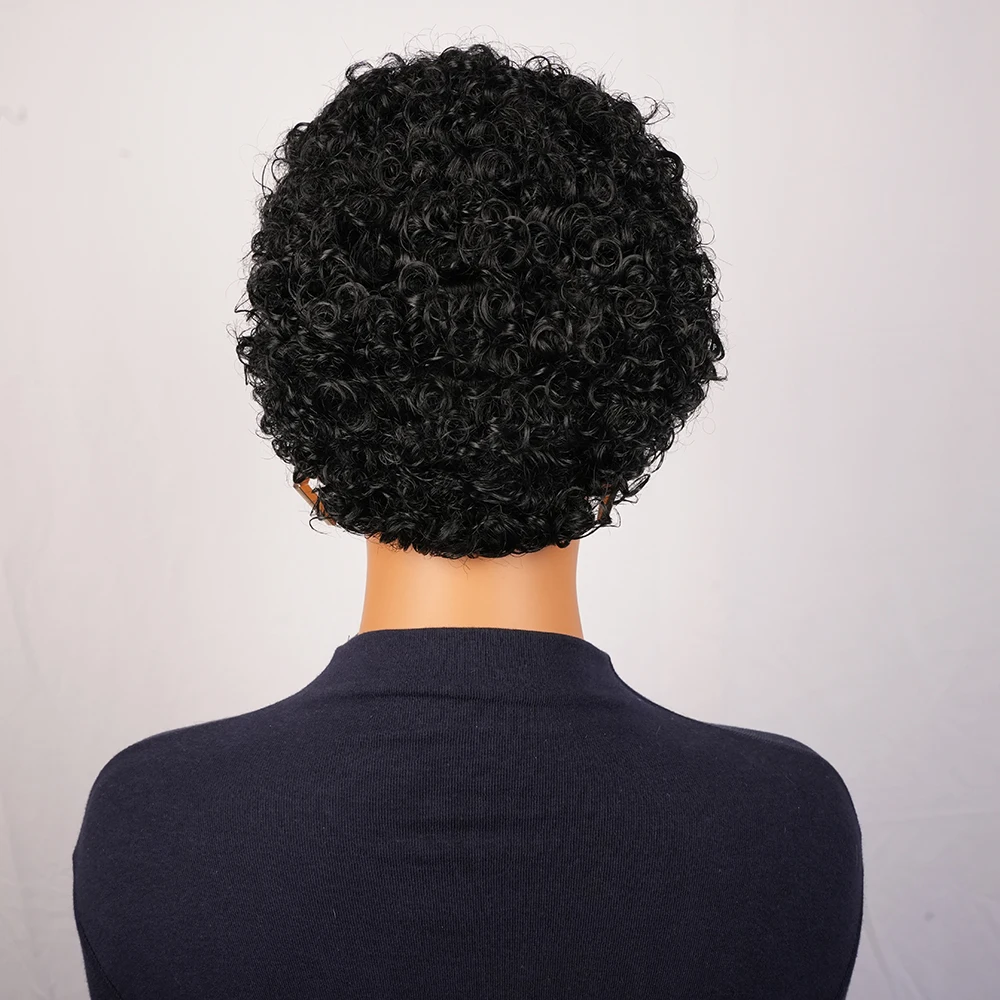 باروكات أفريقية سوداء طبيعية قصيرة شعر بشري للنساء ذوات البشرة السمراء شعر مستعار أفرو غريب مجعد مصنوع آليًا شعر مستعار بقص عابث