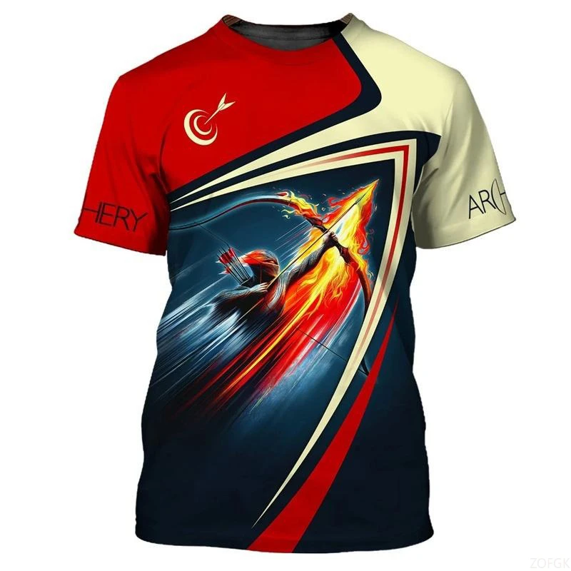 Archery Themed Sport T-shirt Men Cool Print Short Sleeve T Shirts Competition Clothing Fashion Trend Daily Train Breathable Tee