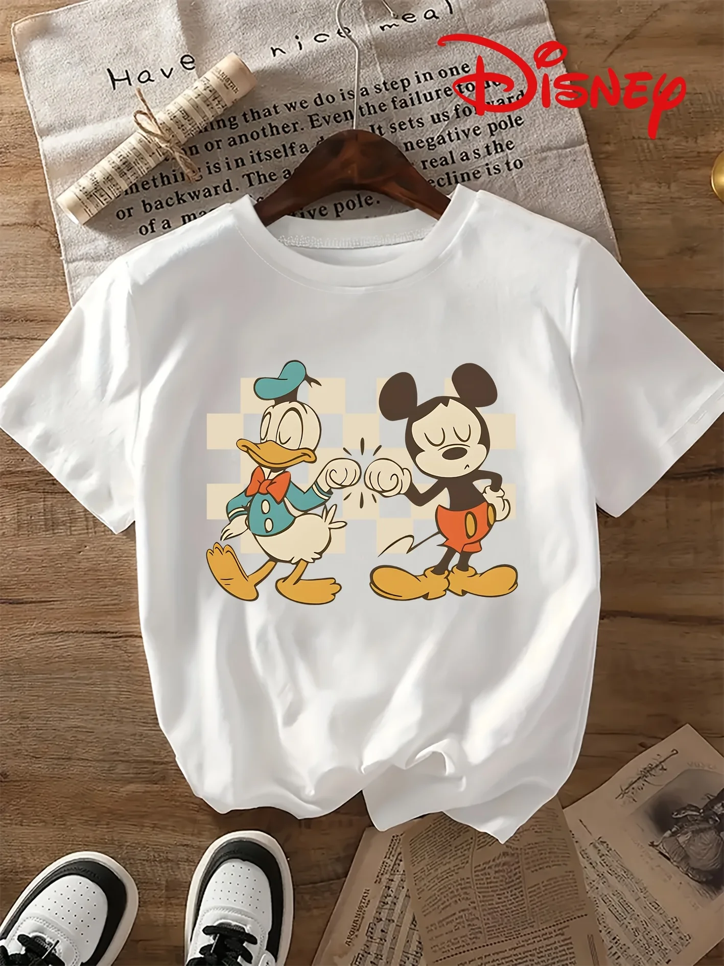 

2025 Disney Pattern Printed Women's Casual Comfortable Unique Smiling Face Black Round Neck Short Sleeve T-shirt