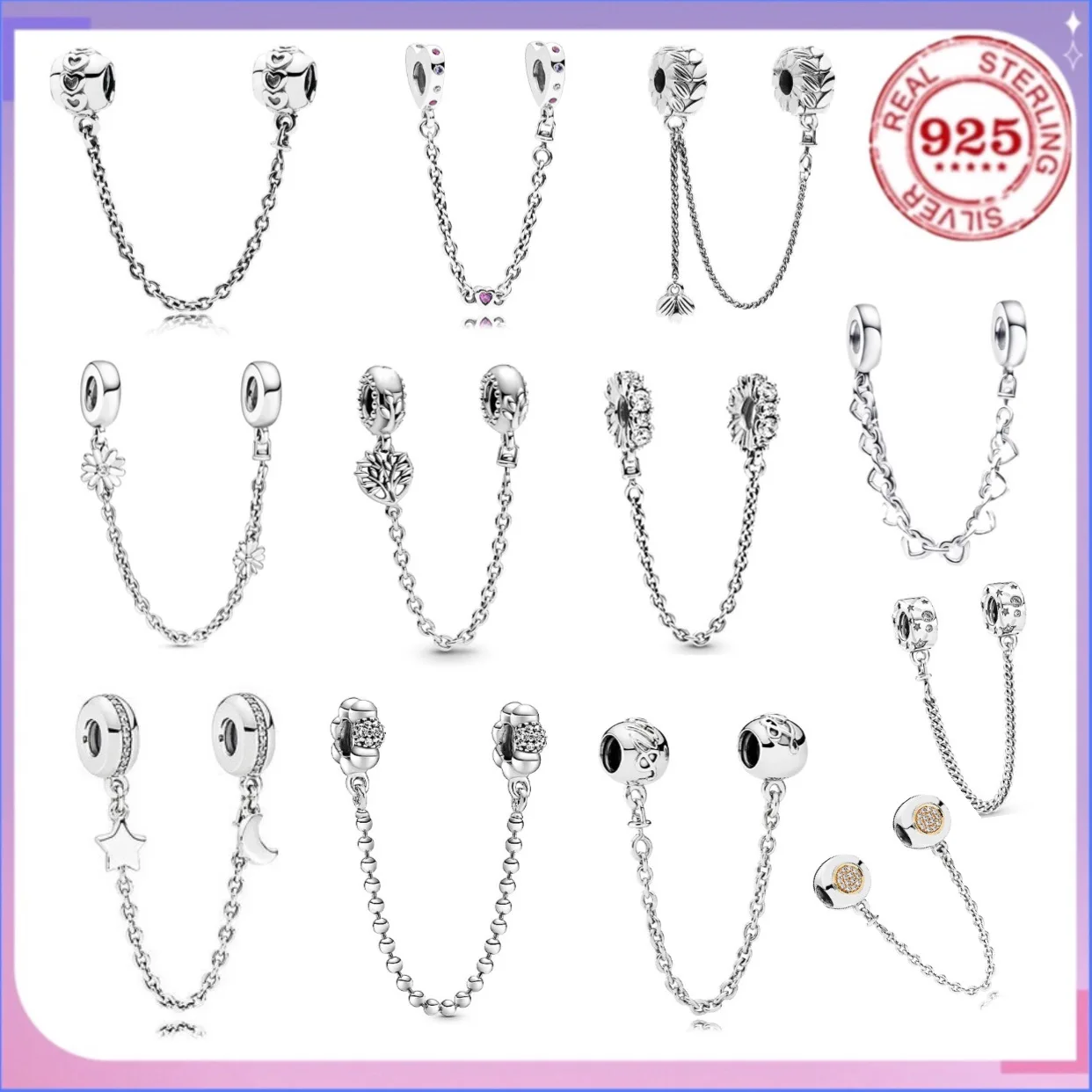 

New 925 Sterling Silver DIY Love Heart Forever Family Safety Chain Fit Original Women Bracelet Accessory Fine Jewelry Charm Gift