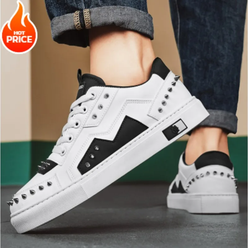 

Осенние кроссовки с кожаными вставками и заклепками в новом стиле, белые кроссовки, модная повседневная обувь, универсальная спортивная обувь, кроссовки унисекс