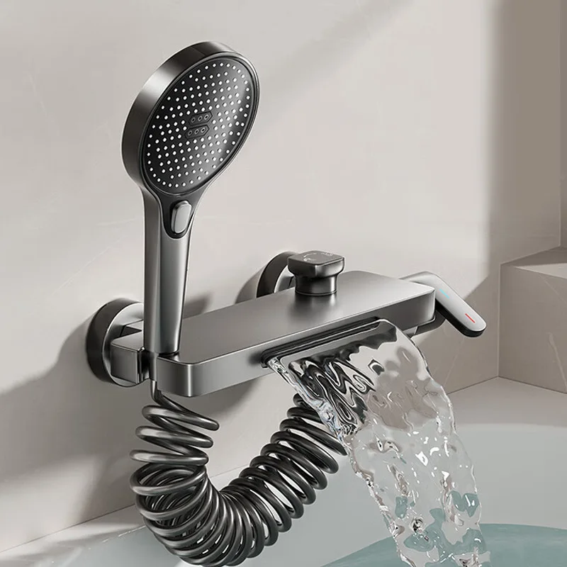 Waterfall bathtub dedicated faucet, wall-mounted high-flow shower head, all-copper hot and cold faucet