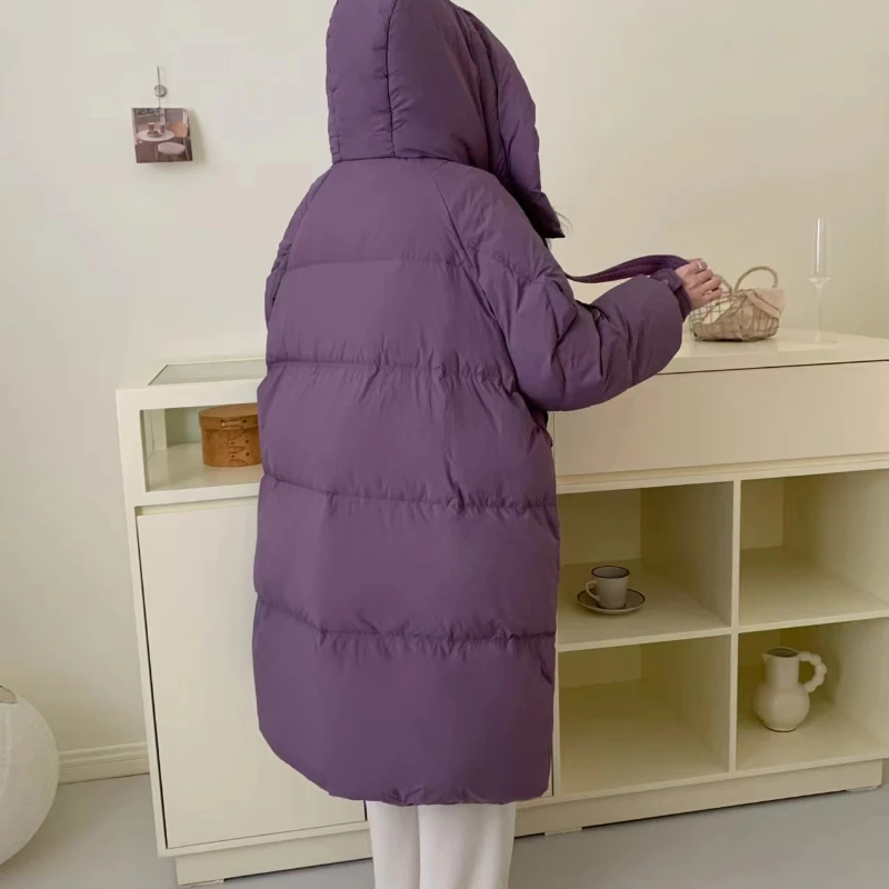 Jaqueta longa solta com capuz feminino, sensação confortável, multicolorida, casaco casual de parka quente, design coreano, nova, 2024