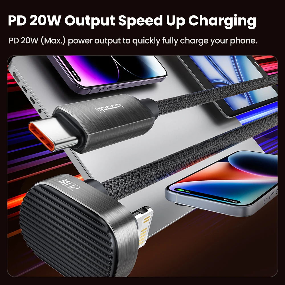 Toocki PD 20W USB C to Lightning Cable for iPhone 14 13 12 11 Pro Max 2.4A Fast Charging USB-C U-shaped for iPad Gaming Cable