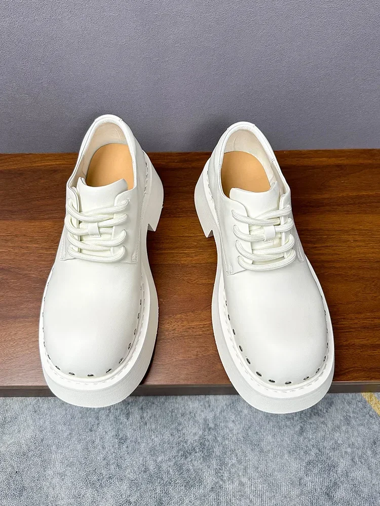 

2025 Men's Casual Shoes Genuine Leather Thick Sole Big Head Derby Shoes Gift