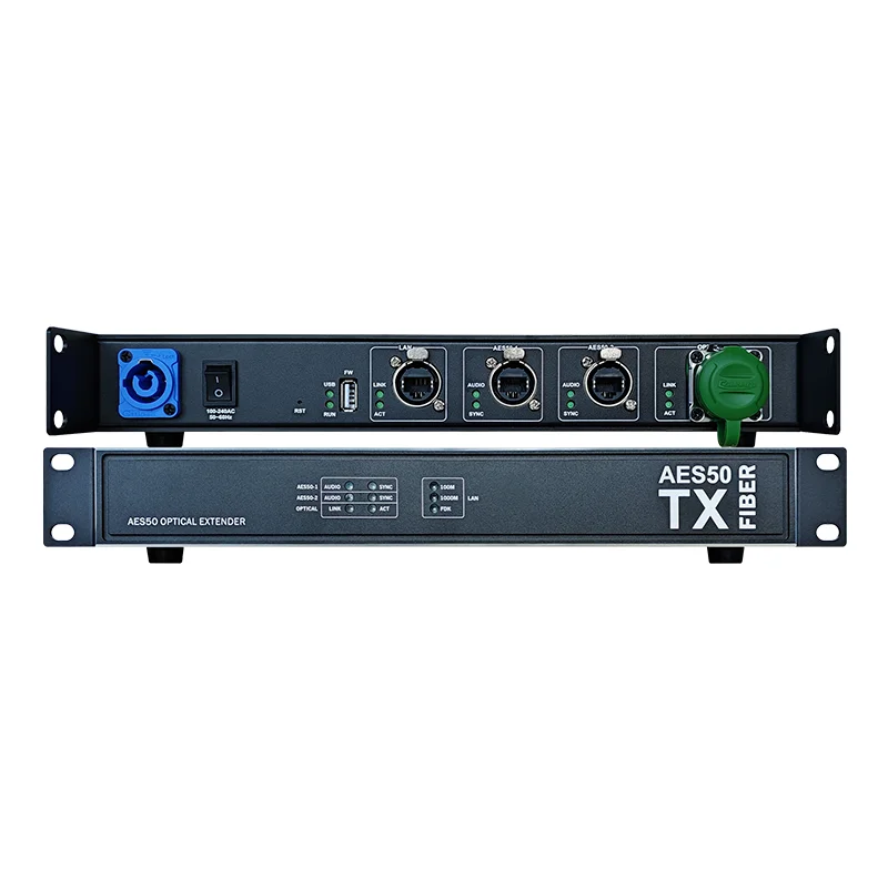2 Channel Dual AES50 Ports Fiber Extender 10KM LC Single Mode Fiber 44.1 48 96kHz for Digital Audio Consoles Lighting Consoles