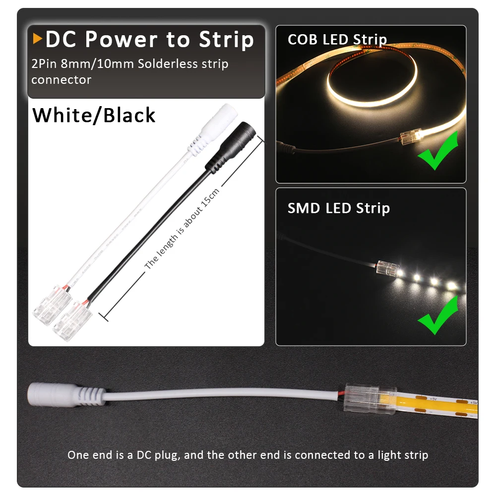 5pcs 2Pin COB LED Strip Connector Extension Wire Terminal LED Connectors for 8mm 10mm IP20 IP65 2835 5050 SMD COB Tape Lights