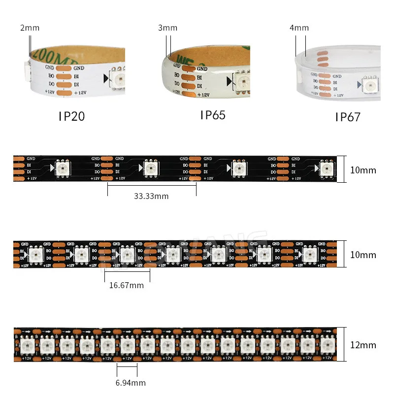 WS2815 DC12V (WS2812/WS2813) RGB LED Pixels Strip Light Individually Addressable LED Dual-Signal Tape 1m/5m 30/60/144 Chip/m