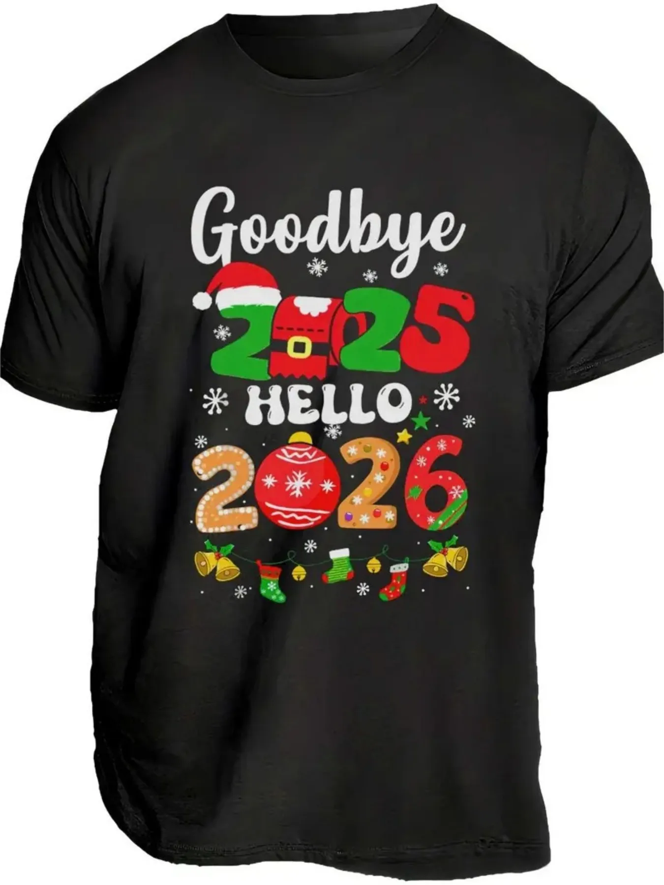 

Футболка с обратным отсчетом 2026 — свободный крой из 100% хлопка, принт 2026, всесезонная дышащая футболка для улицы