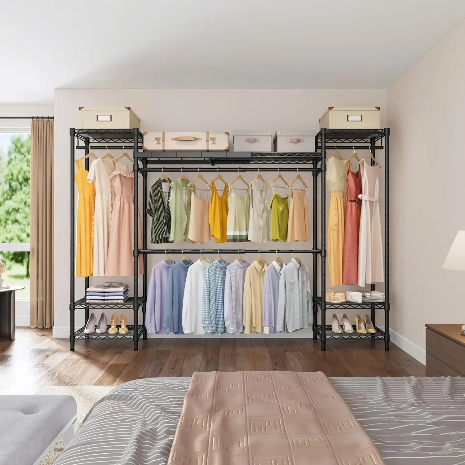 X30 Protable Closet for Hanging Clothes, Expandable Clothes Rack Heavy Duty Large Wardrobe System, Metal Clothing Rack with 4 Ha