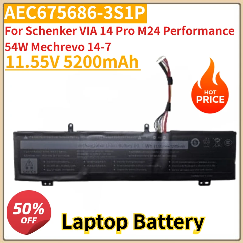 

High Quality New AEC675686-3S1P 11.55V 5200mAh Replacement Battery For Schenker VIA 14 Pro M24 Performance 54W Mechrevo 14-7