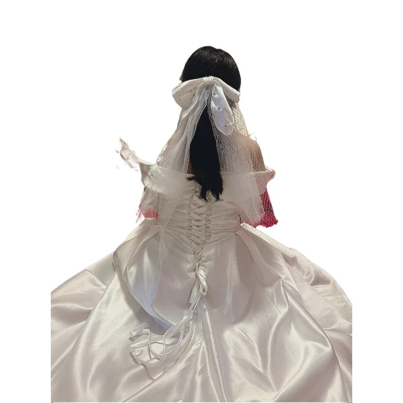 Plus size dames trouwjurk klassiek elegant off-the-shoulder a-lijn avondjurken nieuwe satijnen eenvoudige bruidsjurk