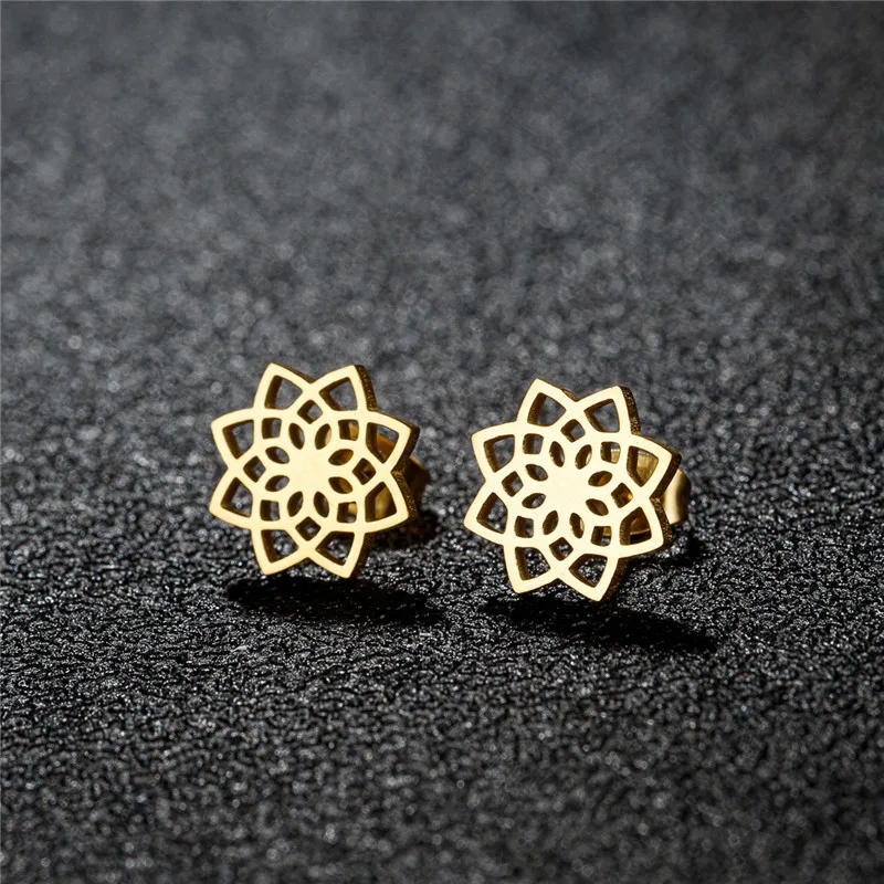 Punk Stainless Steel Mandala Women Stud Earrings Fashion Jewelry Girls Birthday Party brincos para as mulheres Earring Gifts