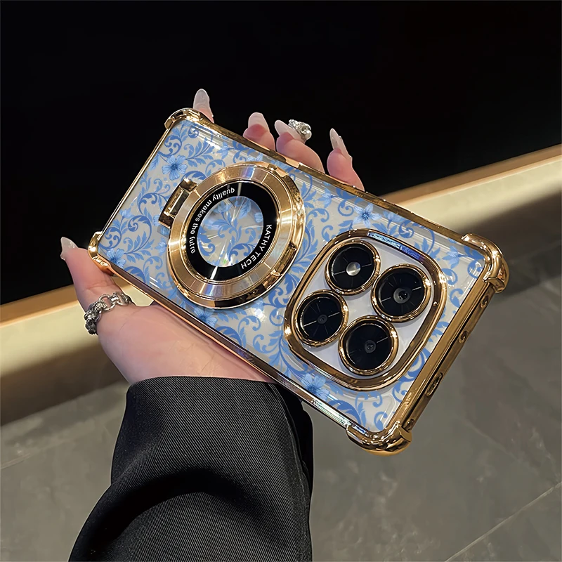 Painting Floral Phone Case For OPPO Reamle C35 C33 C31 C30 C25Y C20A C11 C21Y C20 Holder Stand Plating Shockproof Clear Cover
