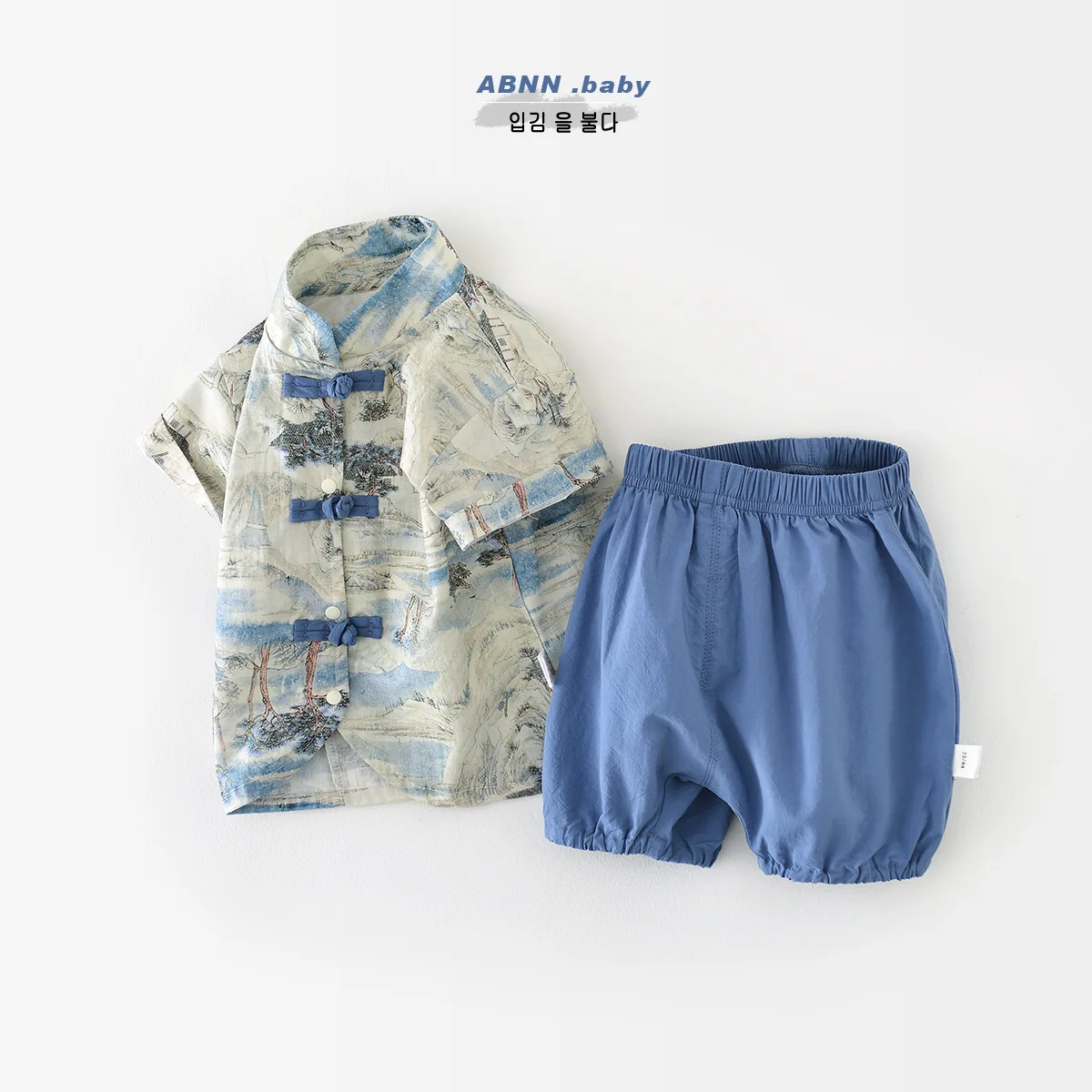 

Boys Hanfu Summer Set Baby Chinese Style Print Set Baby Pan Mouth Short Sleeve Shorts Summer Two Piece Set