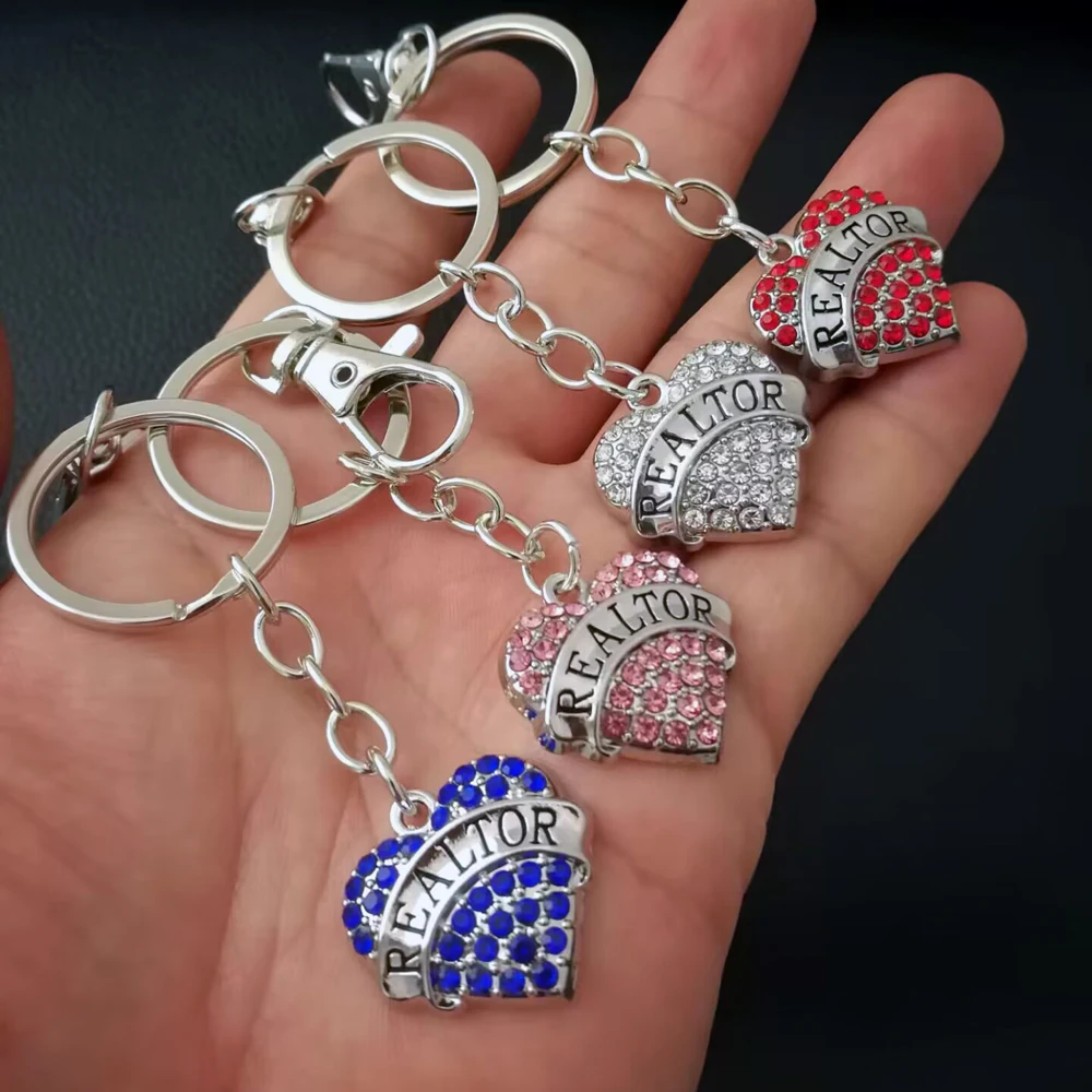 Heart Shape Zinc Studded with Sparkling Crystal REALTOR Pendants Lobster Clasp Keychain