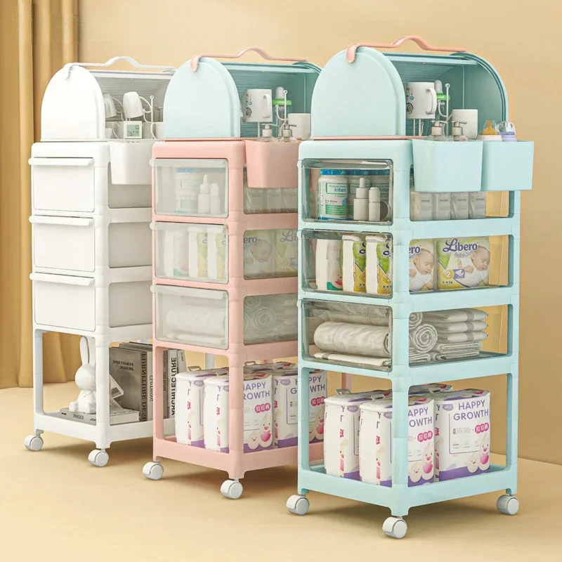 Hot Multi-layer Storage Organizer Newborn Transparent Trolley Home Storage Shelves Baby Products Organizer Cart with Wheels