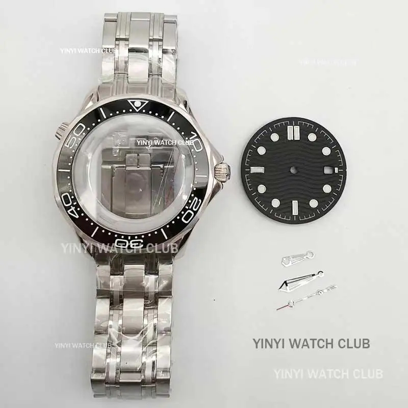 40mm Watch Case+ Strap Transparent Back Sapphire Glass Stainless Steel Case For Omega Seamaster 300 fit 2813 Miyota8215 Movement