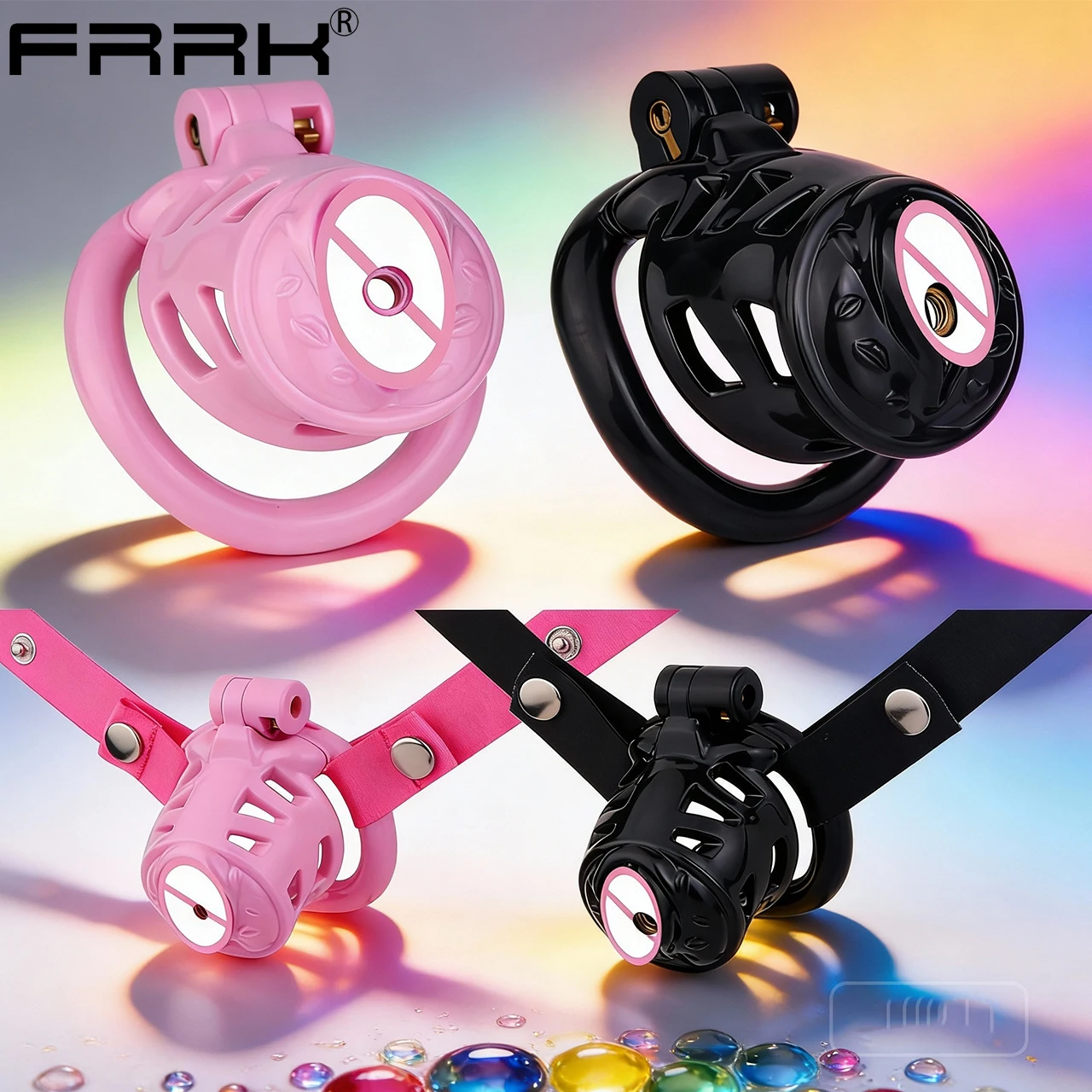 FRRK ABS الراتنج كس العفة قفص مجموعة القضيب مجرى البول الشفرين قفص القضيب 4 حجم حلقات القضيب حزام العفة الجنس لعب الكبار للرجال