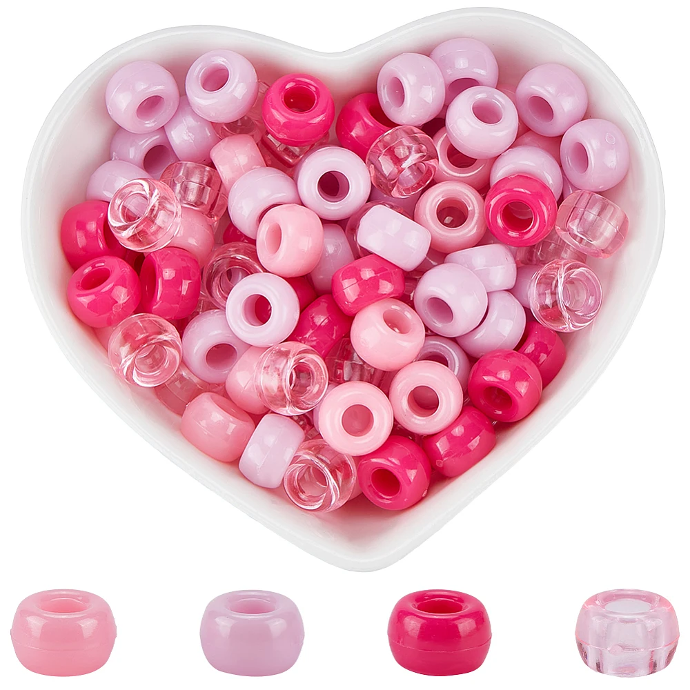 1Box 800Pcs 9x6mm Pony Pink Beads Pony Beads Bulk Opaque Transparent Plastic Round Valentine's Day Pony Beads for Jewelry Making