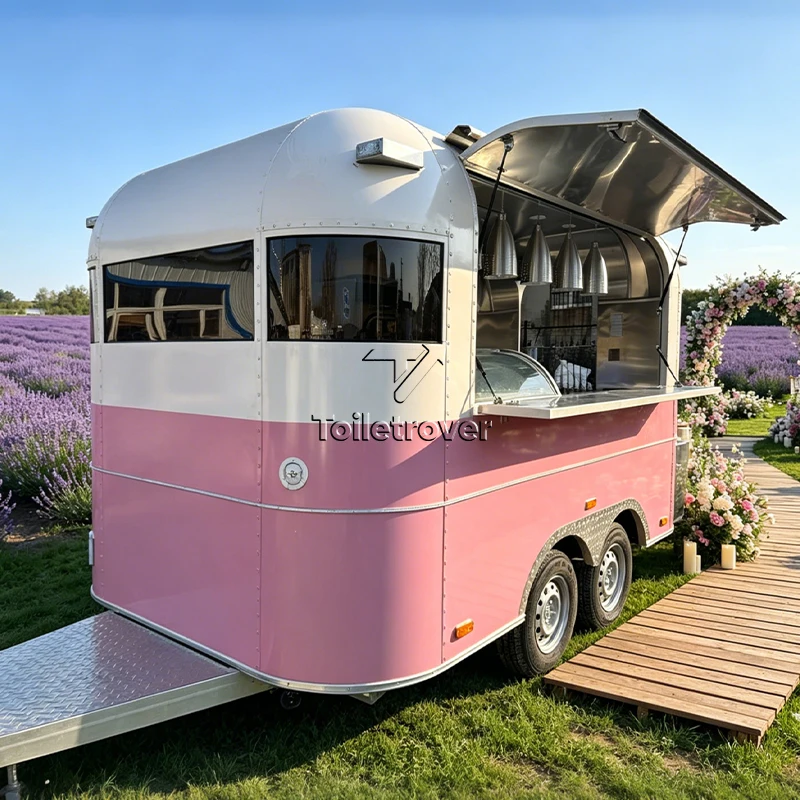 

Luxury Colorful Commercial Food Truck Pink Food Trailer Outdoor Mobile Food Truck Trailer with Concession Window