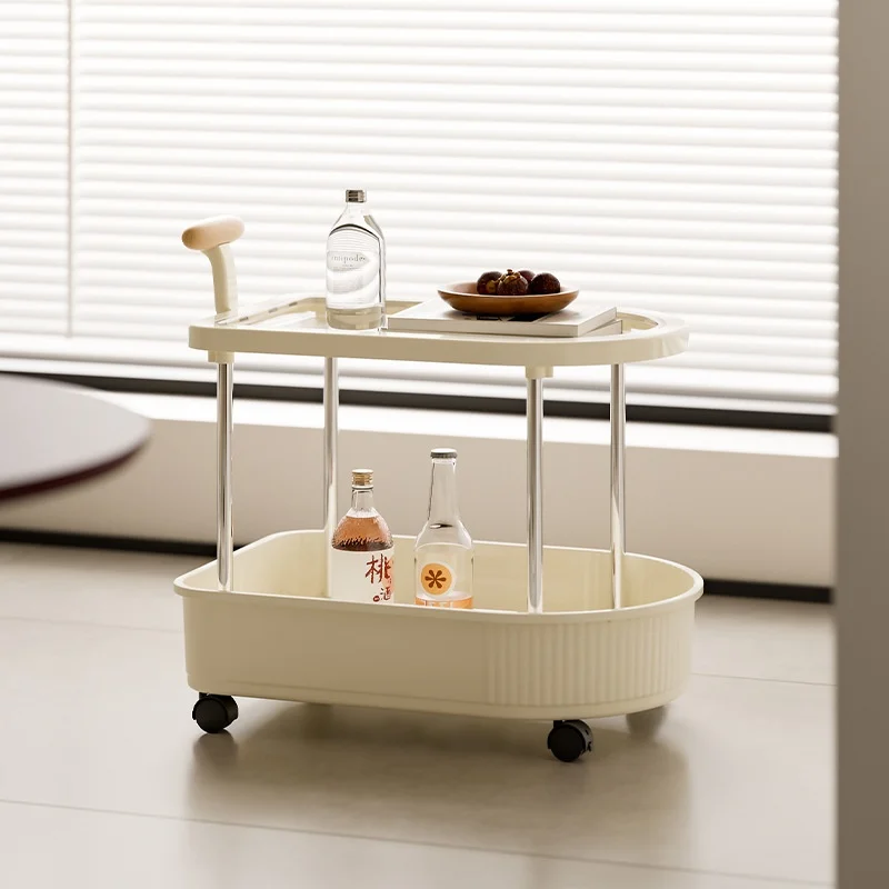 @!Storage Rack Snack Trolley Bedside Storage Cabinet Movable Floor-standing Two-layer with Wooden