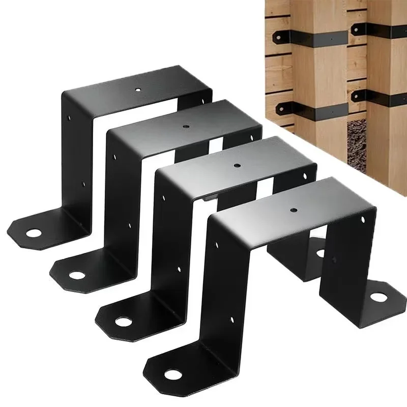 4 Pcs Heavy Fence Bracket Deck Column Fixed Bracket U-shaped Carbon Steel Strap for Wooden Pillar DIY Fence Accessories