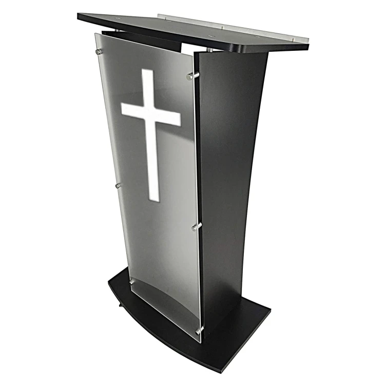 Hot SalesAcrylic  Church  Conference  Black Wood Shelf Cup Holder on Wheels with White Cross TP-004