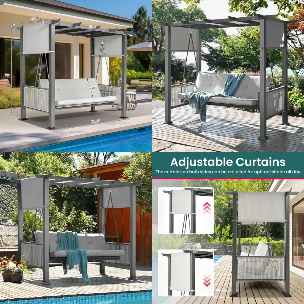 

2-in-1 Convertible Porch Swing Bed, 3-Seat Elegant Patio Swing with Wicker Armrests, Outdoor Chair with Adjustable or Balcony, G