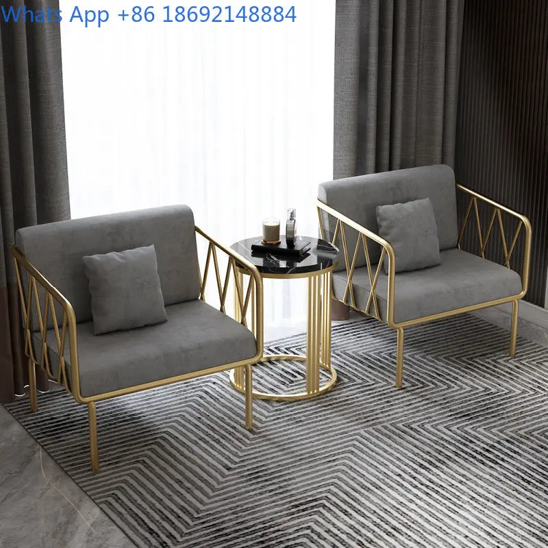 

Modern Simple Light Luxury gold Iron Art Single Sofa Chair Living Room Sofa Coffee Table Set
