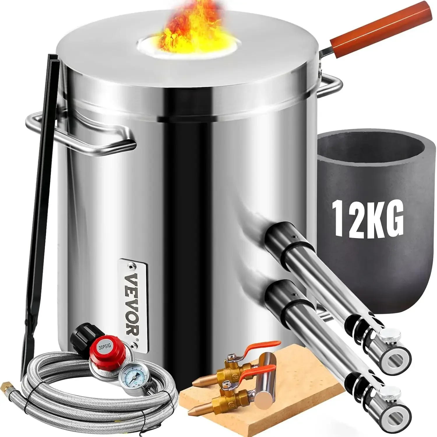 Propane Melting Furnace Kit Large Capacity Foundry Home,Blacksmithing Forge with Crucible & Tongs Kiln,Stainless Steel Smelter