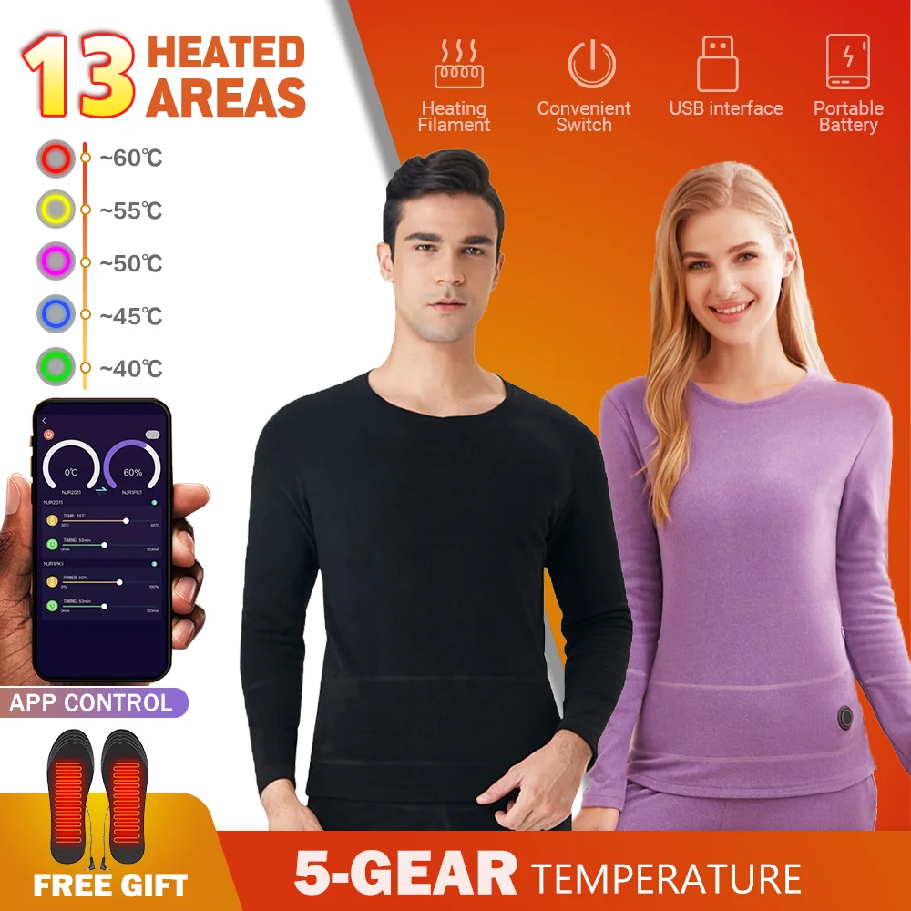 

Women Underwear Fleece Thermal Underwear USB Battery Winter Powered Smart Phone APP Control Temperature Jacket Tops Heatedy