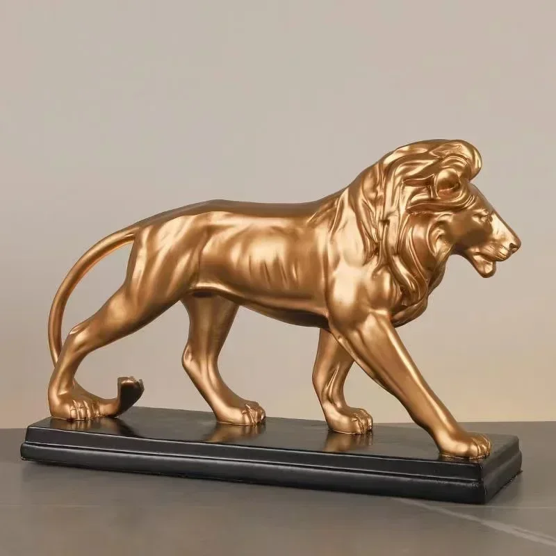 European-style Gold color Lion statue Resin domineering animal sculpture Home living room, room decoration artwork Free delivery