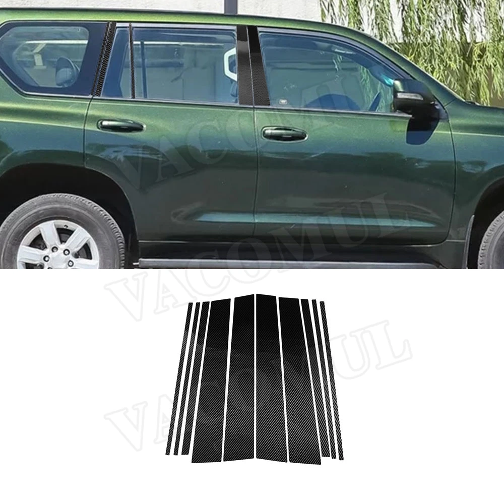 

10 PCS/Set Carbon Fiber Car Window B C Pillar Cover Trim Panel Strip Stickers For Toyota Land Cruiser Prado 2010-2018