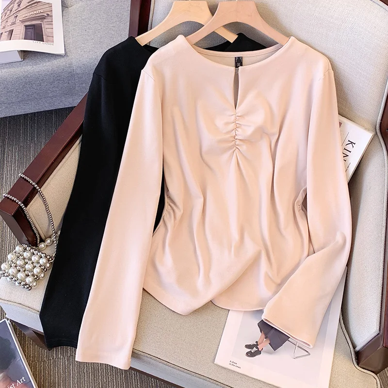 

Plus size, women's design sense long sleeved base shirt autumn new style western-style T-shirt careful machine top 3425