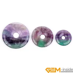 Natural Multi Color Rainbow Fluorite Quartzs Ring Circle Donuts Pendant Charms Beads For Jewelry Making 30/40/50mm 1 Pcs