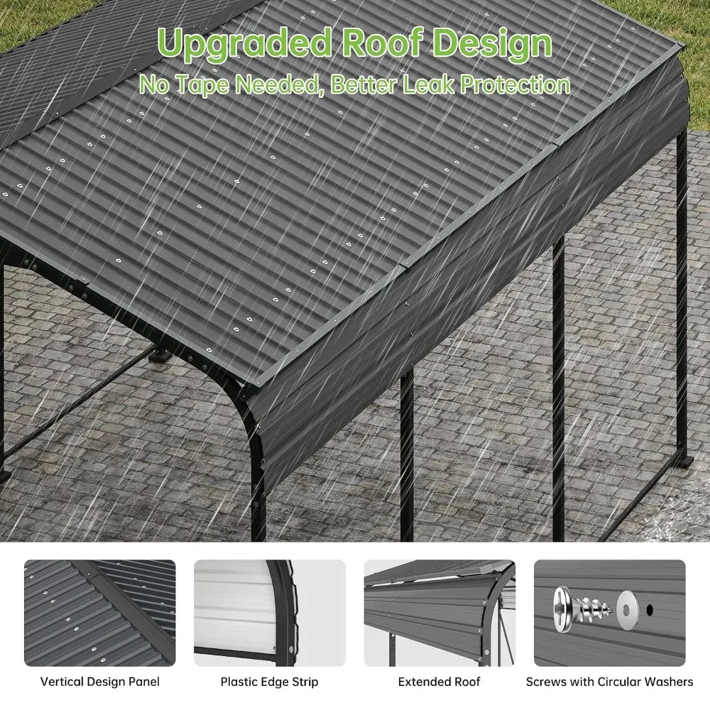 10x15 FT Updated Galvanized Steel Roof Metal Carport, Gray | Heavy Duty, Enhanced Heavy Duty Base, Multi-use, Customized