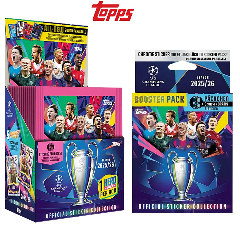 Nuove 25/26 adesivi della collezione TOPPS Champions League Confezione completa Eco Pack Seek Limited Signature