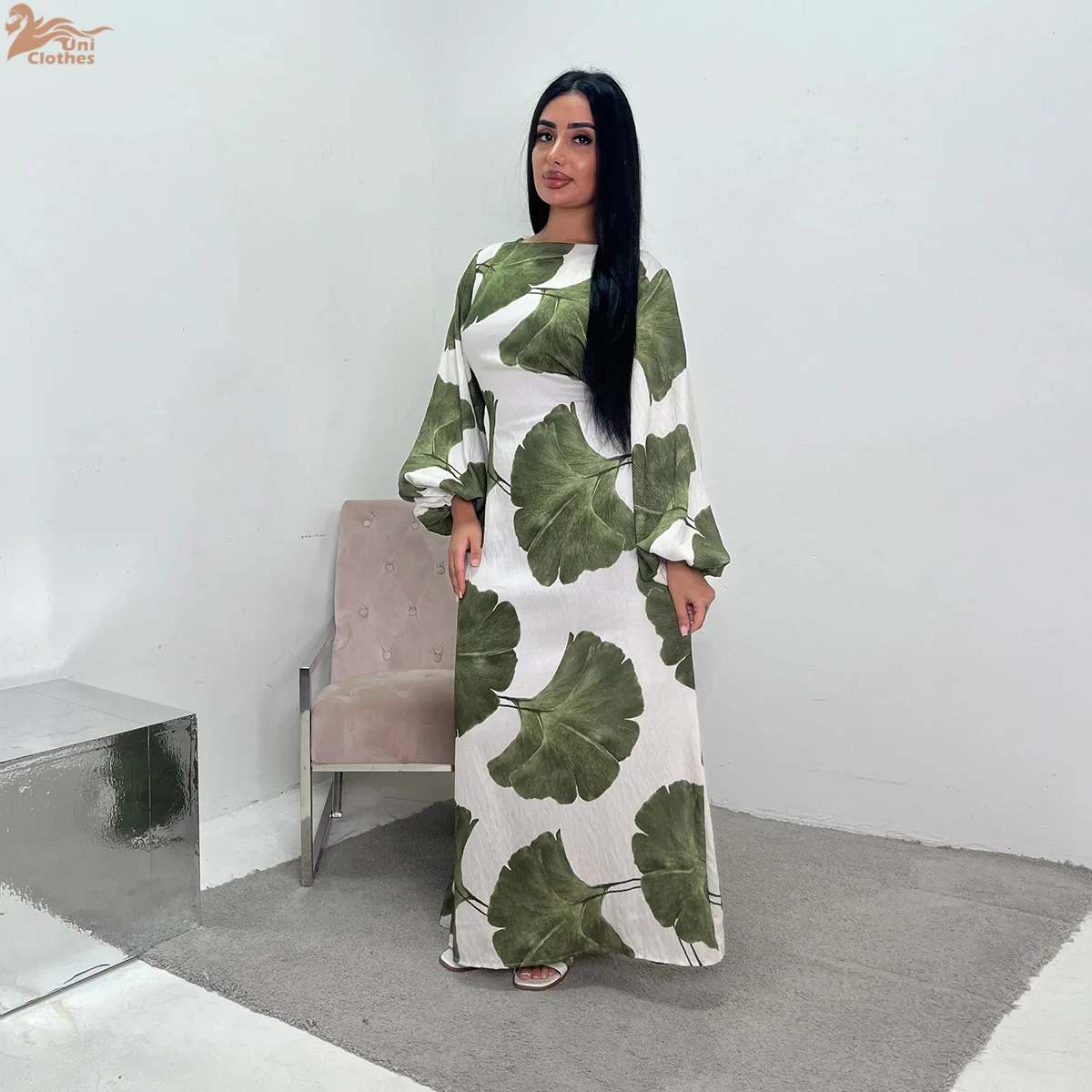 

Uni Abaya 2025 Women's Dresses Islamic Clothing Printed Polyester Modest Dresses New Closed Abaya Women Muslim Dress