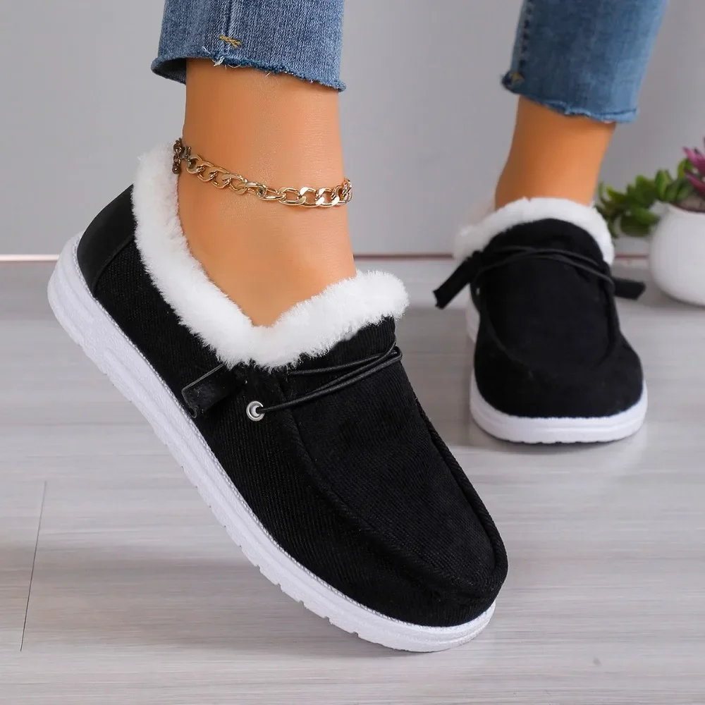 New Womens Winter Ankle Boots Slip on Suede Snow Boots Plush Natural Fur Warm Cotton Shoes Outdoor Casual Ladies Flat Shoes