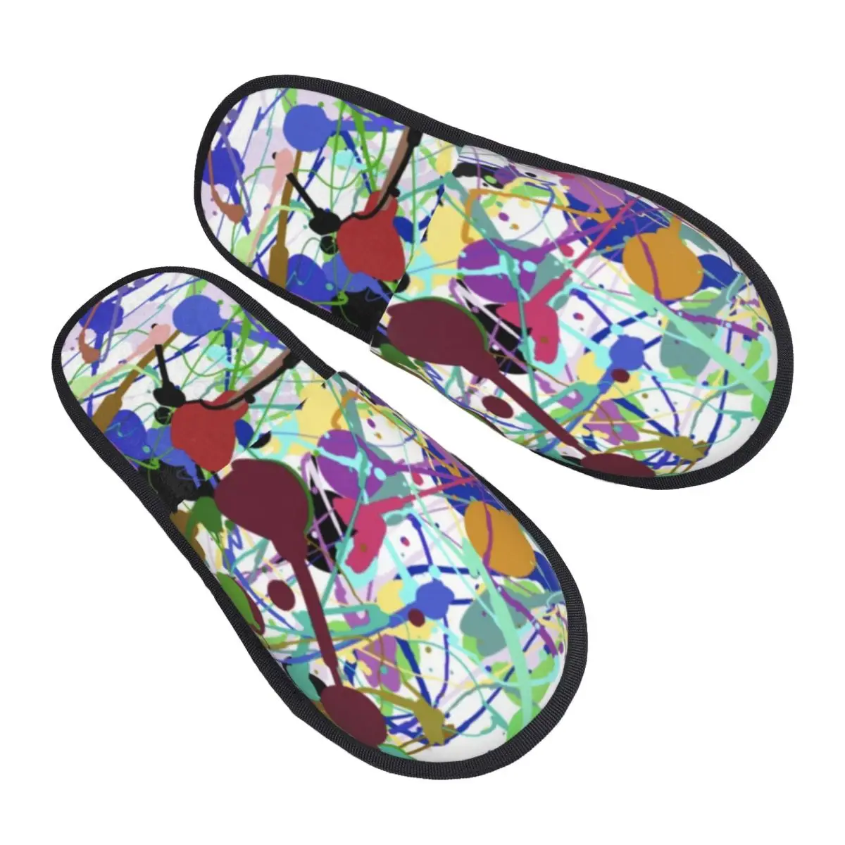 Custom Jackson Pollock Colour Art Memory Foam Slippers Women Soft Warm Abstract American Painter Artist House Slippers