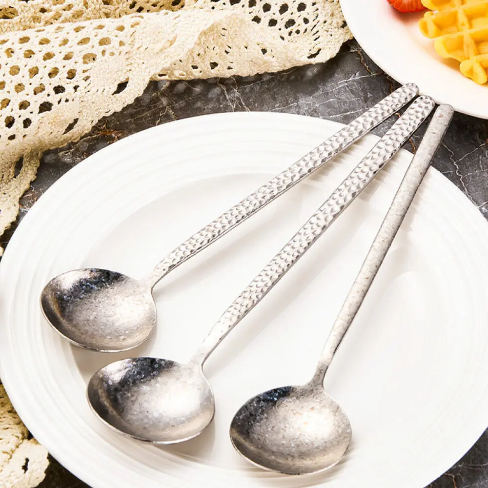 For Hongjunda Pure Titanium Tableware Spoon Hammered Finish Long Handle Eating Scoop Elegant Kitchen Tool For Soup Cake